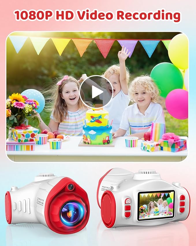 3 in 1 Kids Camera with Projector, 1080P Digital Video Camcorder, 48MP Photo Camera, Portable Toddler Camera Christmas Birthday Travel Gift Toy for Boys Girls Age 3 4 5 6 7 8 9 10 11 12, White