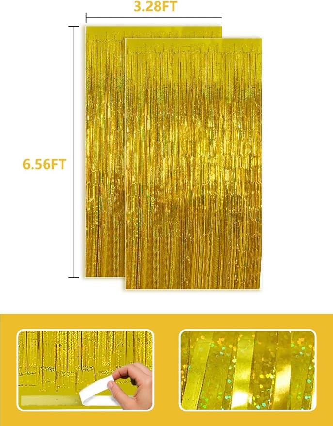 Gold Birthday Party Decorations Beauty Booth Photo Backdrop Curtain Streamers Tinsel Accessories 50th Happy Anniversary 2 Pack