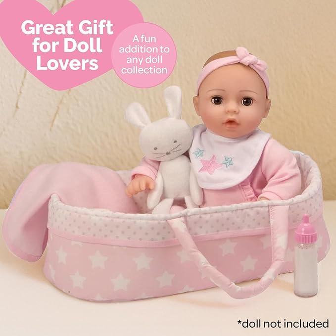Adora Adoption Babies Essentials, 8-Piece Adoption Baby Doll Accessories and Bunny Toy includes Pink Bassinet, Ruffled Onesie, Headband, Blanket, and Bottle Birthday Gift For Ages 3+ - It's A Girl