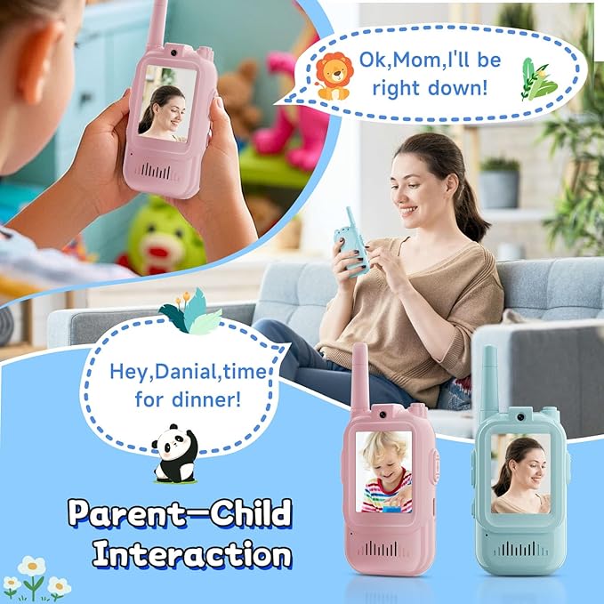 Video Walkie Talkies for Kids, Handheld 2 Pack Rechargeable Video Intercom Kids Walkies Talkies, Indoor Outdoor Toys for Family Games, Outside, Camping, Hiking for Boys Girls Ages 3-12 (Blue/Pink)