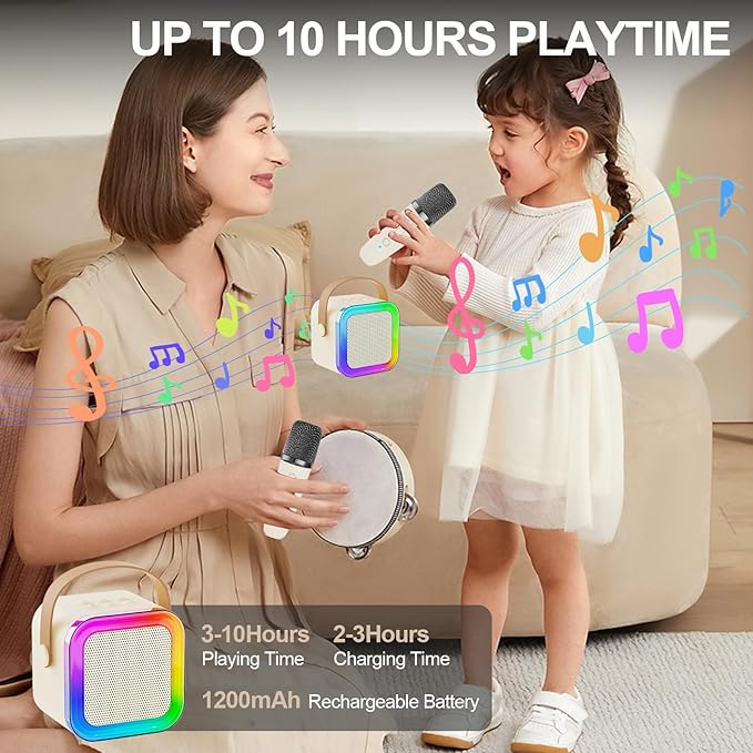 Mini Karaoke Machine for Kids & Girls with 1 Wireless Microphone, Portable Bluetooth Speaker, Christmas Birthday Gift Toy for Boys Toddlers Ages 3, 4, 5, 6, 7, 8, 9, 10, 11, 12+ Years Old (Cream - 1)