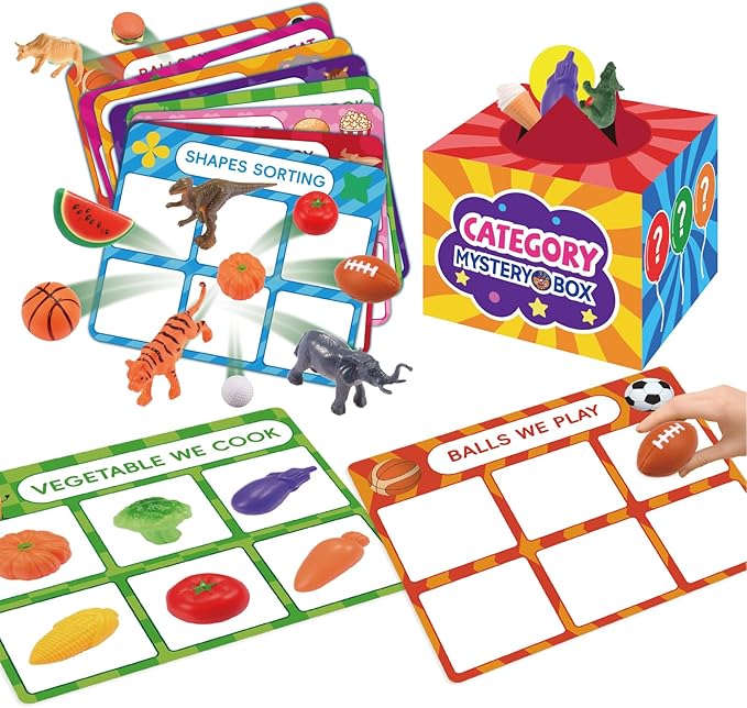 Montessori Toys for 3 4 5 6 Year Olds Boys & Girls | 58-Piece Fun Sorting Games with Mystery Box | Engaging Preschool Learning & Speech Therapy Toys | Great Birthday for Grandkids