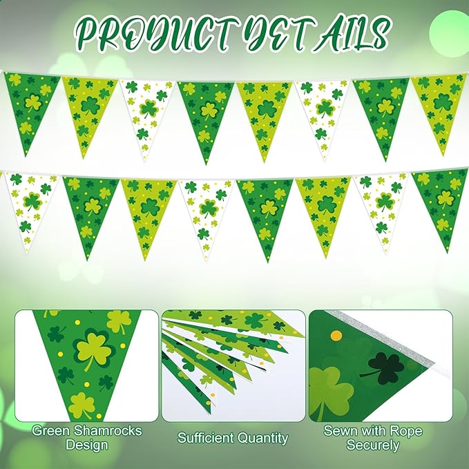 HESTYA 5 Pcs 49ft St. Patrick's Day Banner Luck Green Shamrock Garland Banner Irish National Day Pennant Banners Triangle Flags Patrick's Decorations for Outdoor Indoor Home Irish Party Supplies