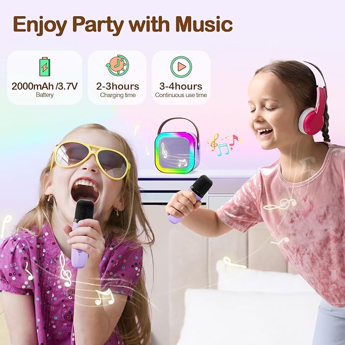 ShinePick Kids Karaoke Machine with 2 Wireless Microphones Portable Bluetooth Mini Karaoke Machine Speaker Kids Toys Christmas Birthday Gift for 3 4 5 6 7 8 9 10 11 12+Year Old Girls Boys (Purple)