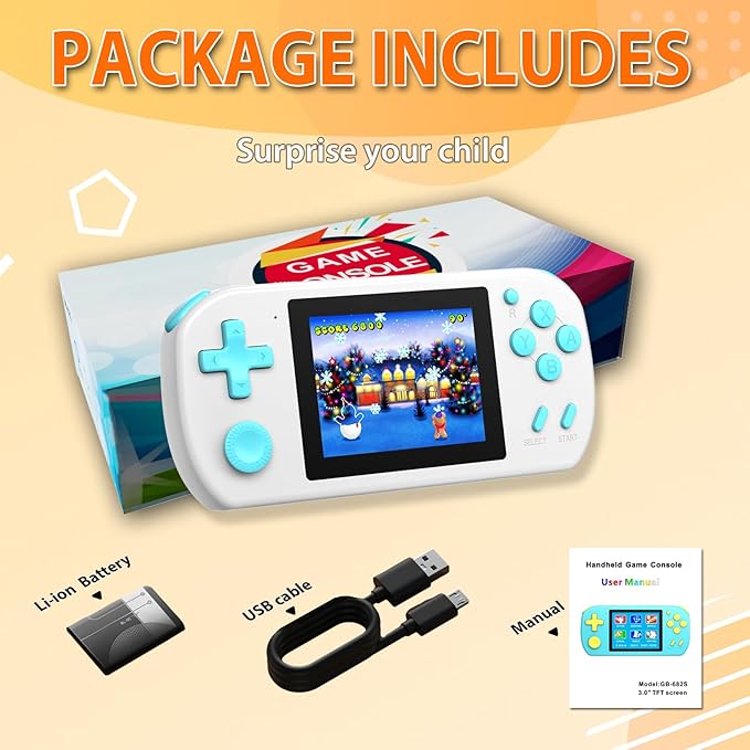 Handheld Games for Kids Adults with Built in 268 Classic Retro Video Games,3.0'' Color Screen Rechargeable Portable Arcade Gaming Player,Boys Girls Travel Electronics Toys Birthday Gift (C-White)