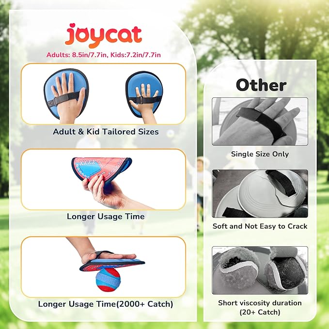 JoyCat Toss and Catch Ball Game, 2 Adult & 2 Kids Paddles Sticky Ball Set, Family Outdoor Catch Game for Beach, Backyard & Pool, Easter Basket Stuffer Gifts for Boys Girls Ages 3+