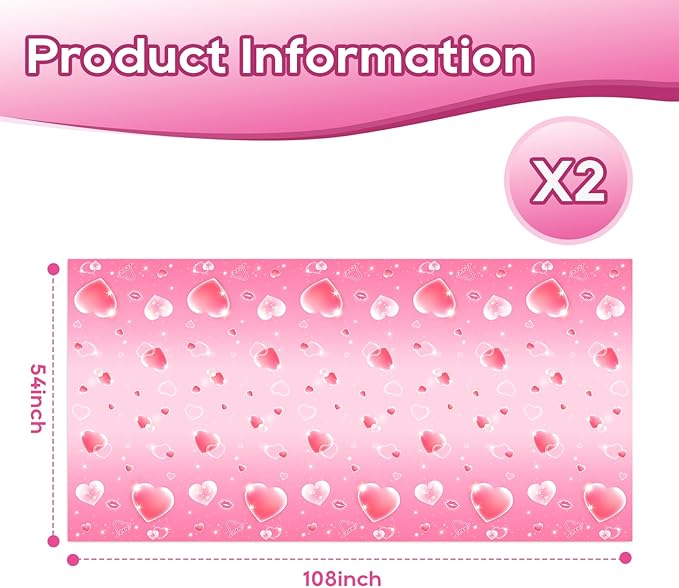 Happy Valentine’s Day Tablecloth with Heart Pattern, 54x108 Inch Disposable Plastic Tablecloth, Romantic Love Table Cover for Dining Table, Valentine Party Decoration for Home, Holiday Dinner