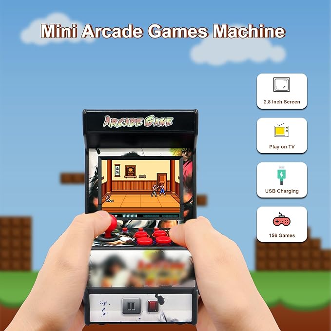 Retro Game Machine for Kids, Handheld Video Game Console with 156 Classic 16-Bit Games, 2.8" Color Screen Rechargeable Portable Gaming System, TV Output Support, Electronic Toy Gift for Boys