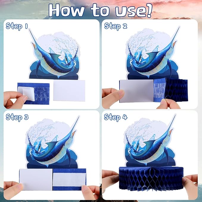 Sureio 9 Pcs Fishing Table Centerpiece Fishing Party Decorations gone Fish Table Decor 3D Paper Signs Honeycomb Fish Birthday Party Supplies for Baby Shower Retirement Theme Father's Day
