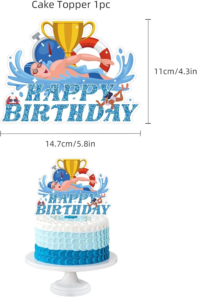 Swimming Birthday Party Supplies Swimming Party Decorations Include HAPPY BIRTHDAY Banner Balloons Cake Topper Cupcake Toppers Swimming Birthday Party Decorations