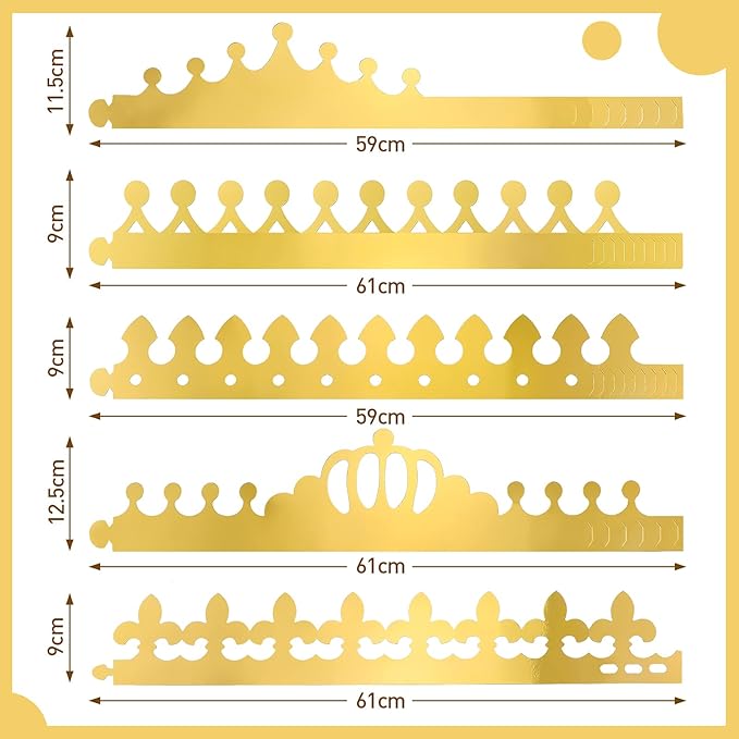 Paper Princess Prince Crowns for Kids Birthday Party Hats Gold for Boys Girls DIY Crown Supplies (Classic Style,34 Pieces)