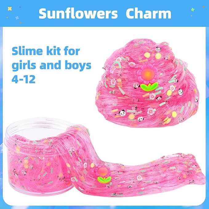 Clear Slime Kit, 5 Pack Crunchy Glitter Crystal Slime Party Favor Gifts, Stress Relief Toy for Girls and Boys, Soft Non-Stick Putty Slime for Kids, DIY Birthday Glue Boba Glimmer