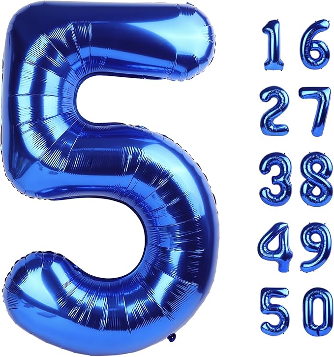 40 Inch Number 5 Balloon Jumbo Dark Blue Digit Foil Balloon for 5 15 25 50 55 2025 Graduation Anniversary Party Supplies 5th Birthday Photo Booth Backdrop for Boys Girls