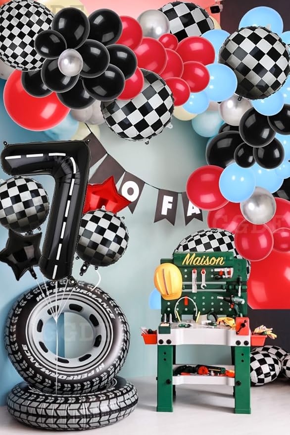 Race Car Birthday Balloons 40 Inch Racetrack Number Balloon 7 Black Boys 7st Birthday Race Car Theme Party Decor Supplies 5 Pcs