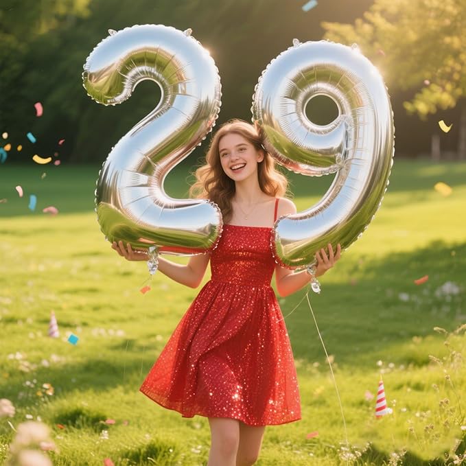 40 Inch Silver Number 29 Digital Balloon,Jumbo Mylar Foil Helium Balloon for 29 Balloons for Birthday Party,Wedding Anniversary Party Decorations
