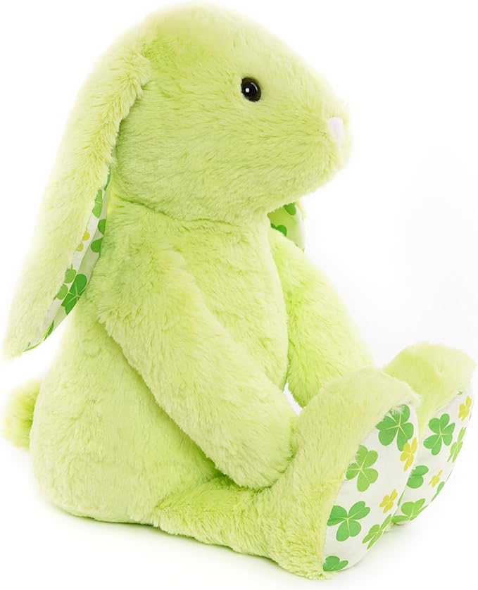 Green Rabbit Bunny Stuffed Animal Plush Toy with Floppy Ears & Shamrock Print for Kids, Boys, Girls, Babies - Perfect, St. Patrick's Day, Birthday, Easter, Christmas, Bedtime Gift