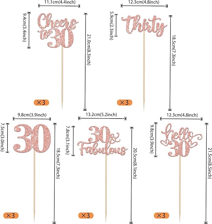 15PCS Happy 30th Birthday Centerpiece Sticks Thirty Hello 30 Cheers to 30 Table Flower Centerpieces Sticks 30 Fabulous Floral Decorations for Happy 30th Birthday Party Centerpieces Supplies Rose Gold