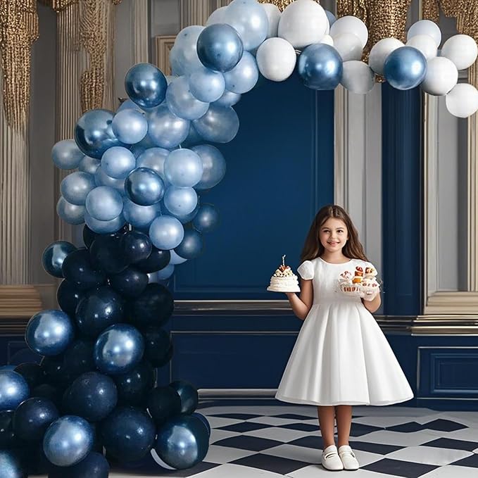 Blue Balloons 60 pcs 12 Inch Light Navy Baby Pearl Blue Metallic Latex Balloons Garland Arch kits for Boys Birthday Baby Shower Graduation Bridal Shower Wedding Party Decoration Supply
