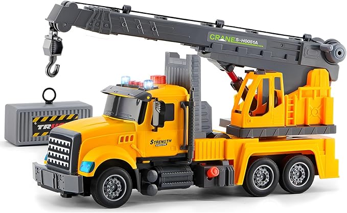 Large Crane Truck Toys for 3 4 5 6 7 8 Year Old Boys, Truck with Loading Crane,Lights and Sounds Vehicles Toy for Kids Childs Toddlers Christmas Birthday Gift