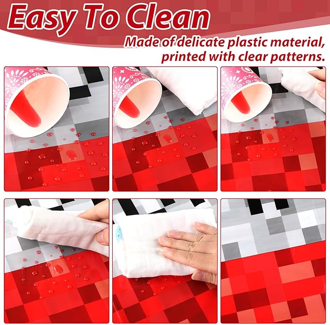 3PCS Pixel Party Table Cover for Video Game Themed Birthday Decoration Pixel Gaming Birthday Tablecloth Waterproof Gamer Mining Tablecloth for Kids Gamer Mining Party Supplies Decorations