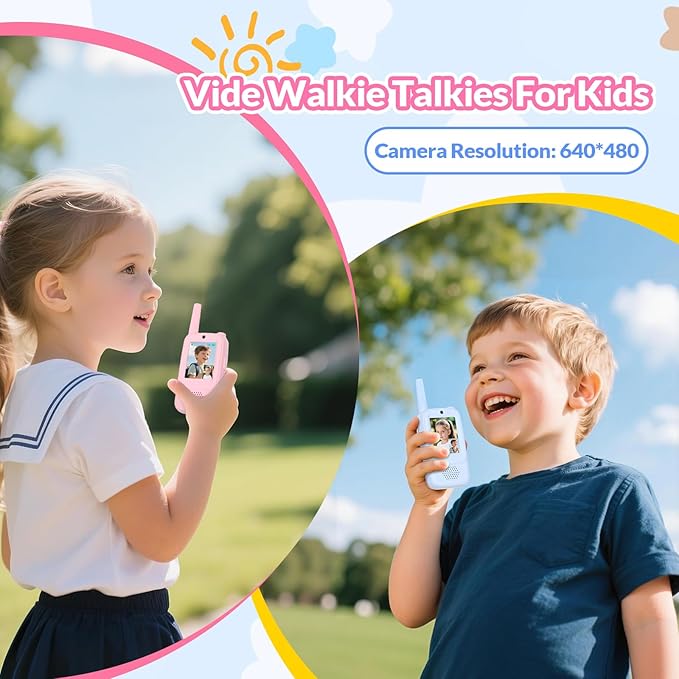 Video Walkie Talkies for Kids with Dual Cameras,2 Pack Rechargeable Kids Walkie Talkies Toys for Ages 3-9 Year Old Boy Girl, Blue+Pink