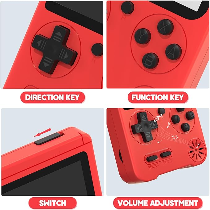 JKV Handheld Game Consoles - 500 Retro Classic Video Games, 1020mAh Rechargeable Battery 3.0" HD Screen, Portable Travel Games Mini Arcade Pocket Player, Support TV, Present for Kids & Adults (Red)