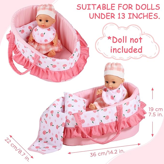 GAGAKU Baby Doll Bassinet Carrier, 12 Inch Baby Doll Accessories Set, Baby Doll Carrier Accessories for 12 Inch Baby Dolls, Including Magic Baby Bottle, Bib, Pacifier, Diaper