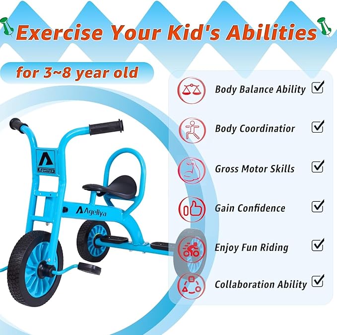 Kids Tricycle for Preschool Ages 3+, Ideal Outdoor Playground & Daycare Yard Trikes, Durable Metal Pedal Trike Gift for Boys and Girls, Sturdy Carbon Steel Frame, Inflation-Free Rubber Wheels