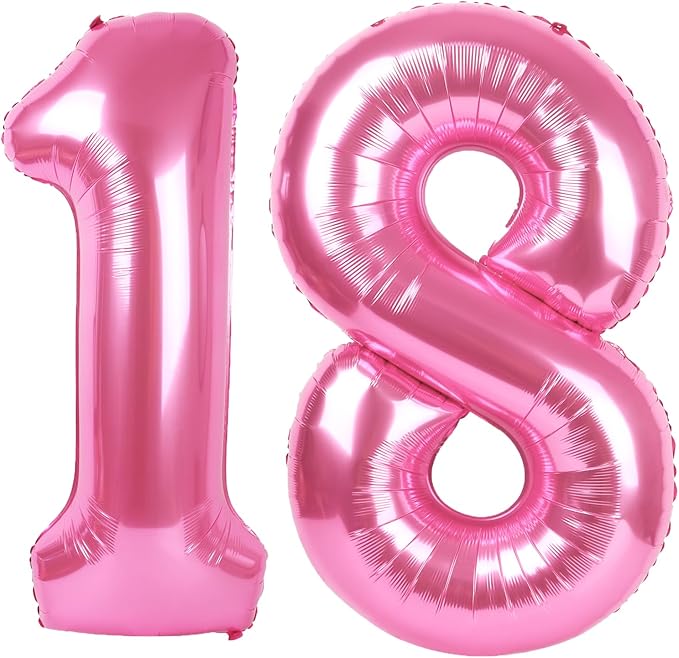 40 Inch Pink Number 18 Digital Balloon,Jumbo Mylar Foil Helium Balloon for 18 Balloons for Birthday Party,Wedding Anniversary Party Decorations