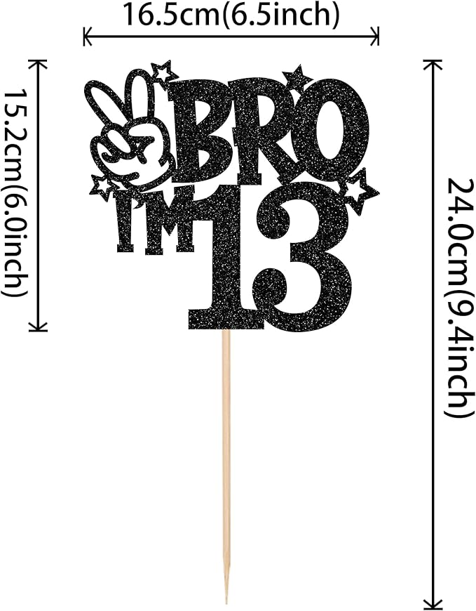 1 PCS Brother I'm 13 Cake Topper Glitter Star Happy 13th Birthday Cake Pick Bro I'm 13 Cake Decoration It's My 13th Birthday Decorations for Boys Cheers to 13 Years Old Birthday Party Supplies Black