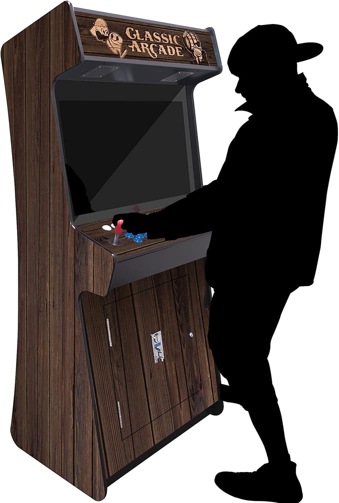 Creative Arcades Full-Size Commercial Grade Cabinet Arcade Machines | Stools Included | Slim Woodgrain Edition | 32" Screen (3500 Games (Slim 2-Player), Black Dark Walnut)