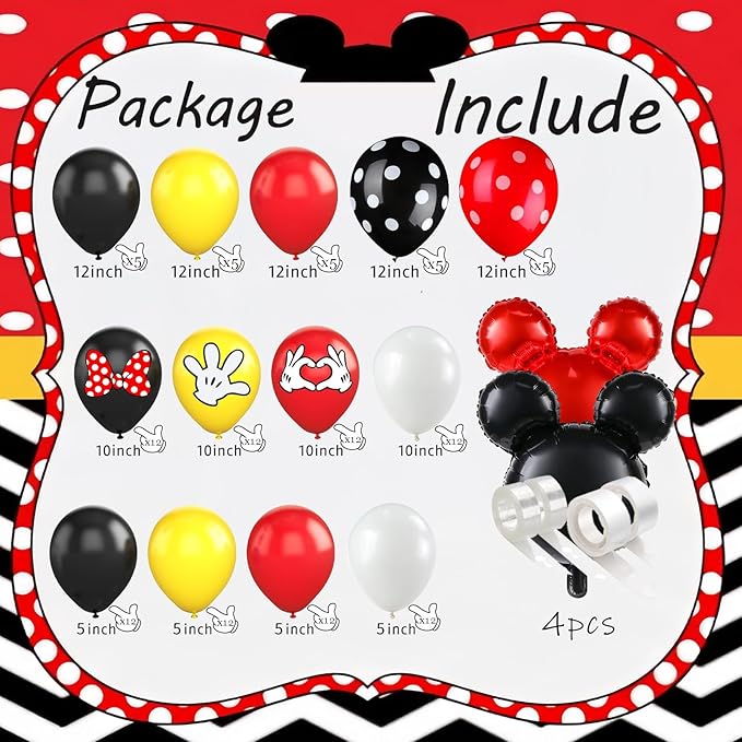 125 Pcs Black Red Yellow Balloon Garland Arch Kit, For Cartoon Birthday Decorations Themed Animes Party Decorations Girls Kids Gatherings Party Supplies