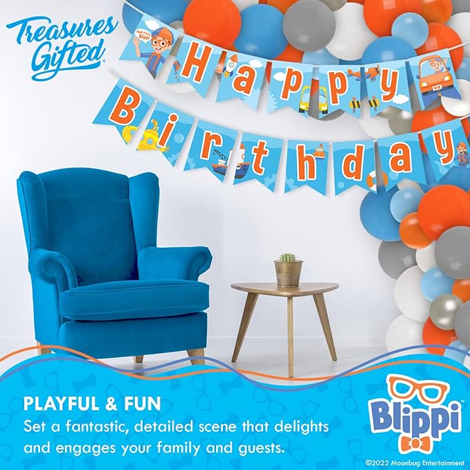 Treasures Gifted Officially Licensed Blippi Birthday Banner - Vehicle Happy Birthday Party Supplies and Decorations