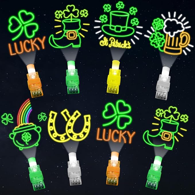 36Pcs St. Patrick's Day LED Finger Lights Shamrock Gold Coin Party Favors Glow in the Dark Light Up Finger Lights Themed Toys Bulk for Birthday Party Goodie Bag Stuffer Birthday Gifts Classroom Prize