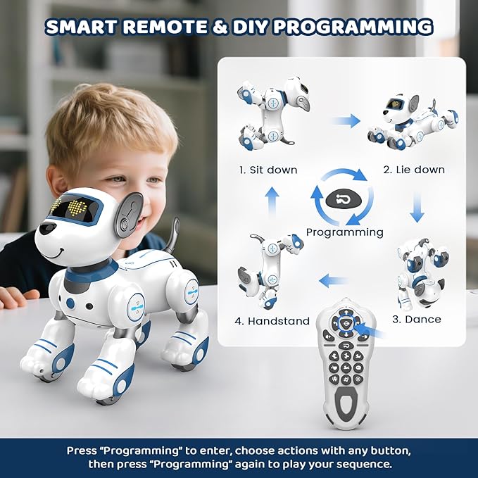 Robot Dog Toy for Kids 3-12: Remote Control Interactive Robot Puppy with Touch & Follow, Programmable Tricks, Dancing & Walking, Birthday Gift for Smart Boys & Girls