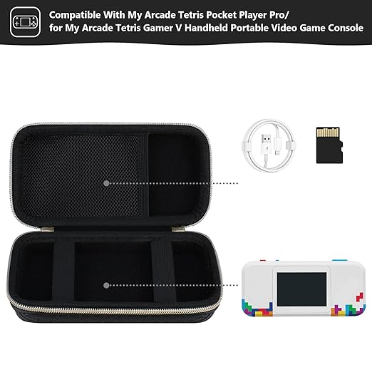 Supmay Hard Travel Case for My Arcade Tetris Pocket Player Pro, Strategic Puzzle Games, Portable Video Game System Handheld Game Protection Case with Mesh Pocket for Batteries and USB Cable, Black