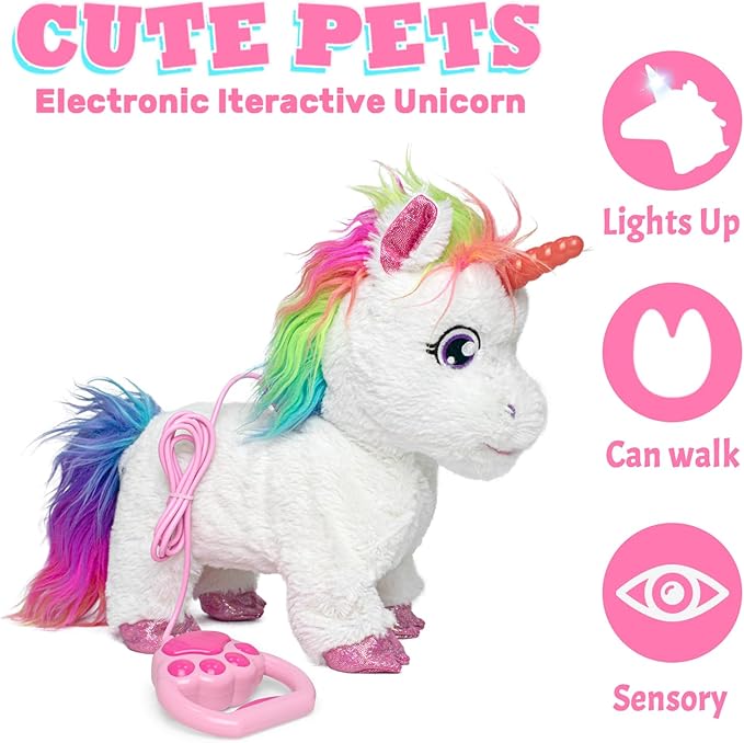 YH YUHUNG 2Pcs Walking and Barking Toy Dog + Unicorn Toy with Remote Control Leash Interactive Electronic Pets for Kids
