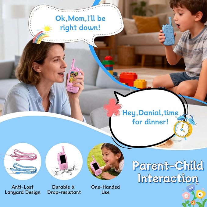 Video walkie talkies for Kids, 2 Pack with Private Chat Function & Rechargeable Kids Walkie Talkies, HD Camera & Voice Video Intercom for Indoor Outdoor, Camping for Boy Girls 3-14