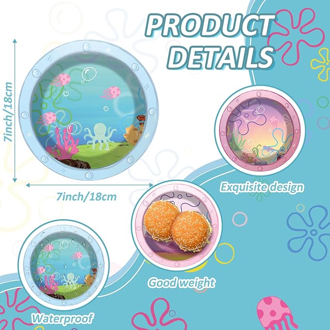 48 Pcs Ocean Cartoon Party Paper Plates Yellow Cartoon Party Supplies Sea Animal Theme Disposable Dinner Plates Under the Sea Dinnerware for Summer Birthday Baby Shower Decoration
