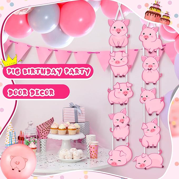 Jecery Pig Print Birthday Party Decorations Farm Animal Themed Party Door Signs Farm Animal Cutouts Banner Piggy Supplies for Kids Indoor Home Outdoor Banner Porch Sign for Birthday Baby Shower