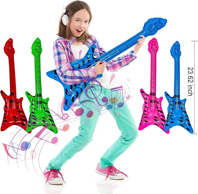 Max Fun Inflatable Rock Star Toy Set, 30 PCS 80s 90s Party Decorations Inflatable Party Props Musical Instrument Blow up Guitar Inflate Rock Band for Carnival Party Favors Rock and Roll Party Supplies