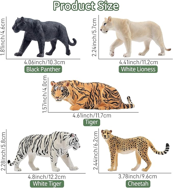 Toymany 12PCS Big Cat Wild Animal Figurines, Realistic Safari Animals Set Includes Lion,Tiger,Cougar,Cheetah,Leopard,Jaguar,Lynx Educational Toy Cake Toppers Christmas Birthday Gift for Toddlers