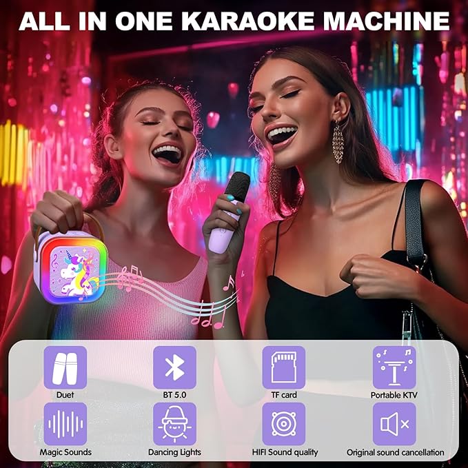 Mini Karaoke Machine with 2 Microphones, Singing Toys for Ages 3, 4, 5, 6, 7, 8 +, Best Gift for Birthday, Party, Christmas | Karaoke Machine for Kids Adults (Purple)