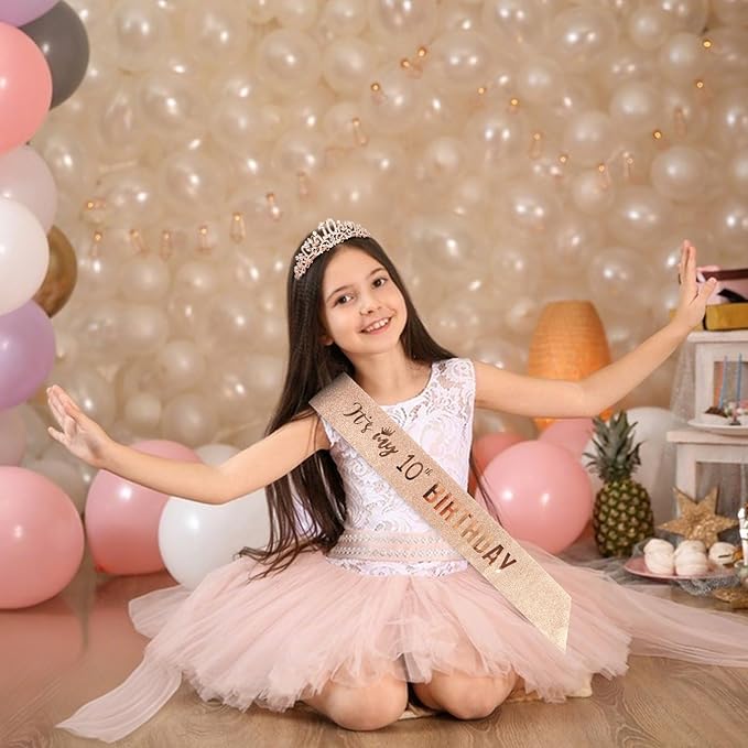 Semato 10th Birthday Decorations for Girl Sash and Crown Kit Rose Gold 10th Birthday Gifts for Girls Party Supplies