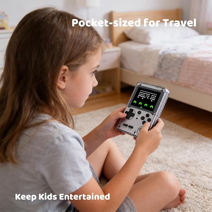 Kids Handheld Game Console Pre-Loaded 400 Classic Games, Portable Video Game Console with 2.8" Color Screen, Rechargeable Battery, Handheld Electric Game Console for Boys Girls (Grey)