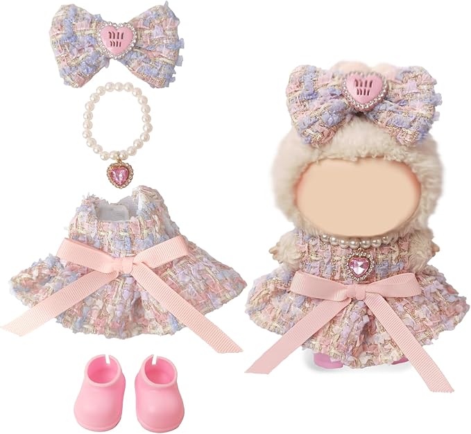 Clothes Compatible with LABUBU Doll - 4PCS Sweet Pastel Set, 17cm Doll Clothes Designer Outfit for Fairy Tales Theme, Cute Stylish Accessories for Labubu, No Doll (Cotton Candy Princess)