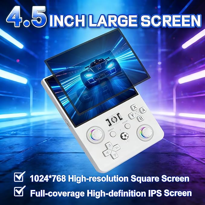 R36MAX 2 Retro Handheld Game Console, 4.5 Inch IPS HD Screen Portable Retro Game Console, 1.5GHz CPU Support 30+ Emulator Console Video Game Console, 4000mAh (White)