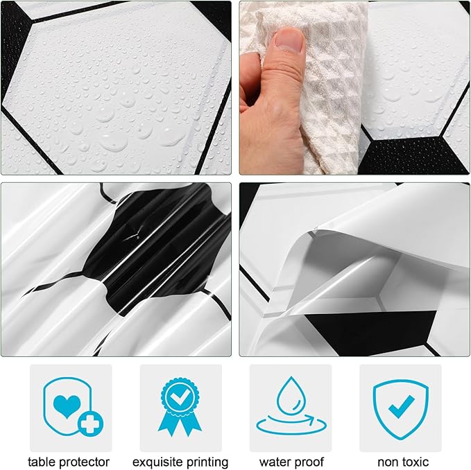 Oudain 6 Pcs Soccer Party Tablecloth 54 x 108 Inch Rectangle Football Table Cloth Disposable Plastic Sport Themed Table Covers for Soccer Day Birthday Party Supplies Favors (Black, White)