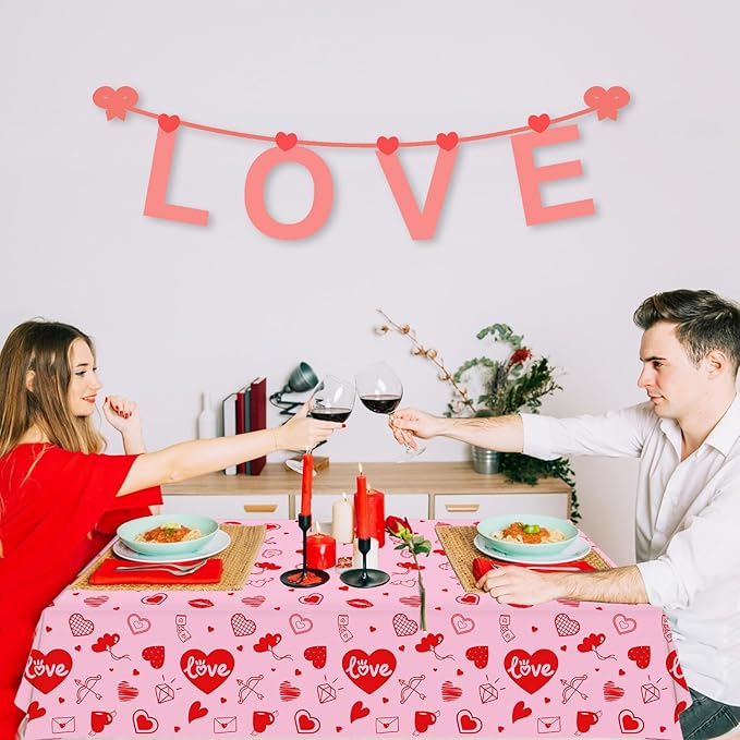 4 Pack Valentine's Day Tablecloth Valentine Love Heart Tablecloth Valentines Day Party Decoration Love Heart Table Cover Valentines Day Wedding Anniversary Birthday Decor 86 x 51 Inch
