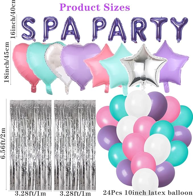 42 Pcs Spa Party Decorations Balloons Spa Theme Birthday Party Supplies Lipstick Cosmetics Balloons for Girls Spa Day Makeup Party (purple)